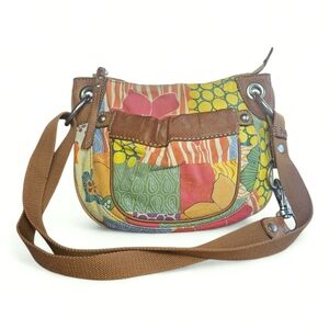 Fossil Multicolor Patchwork Floral Canvas Bag With Adjustable Strap